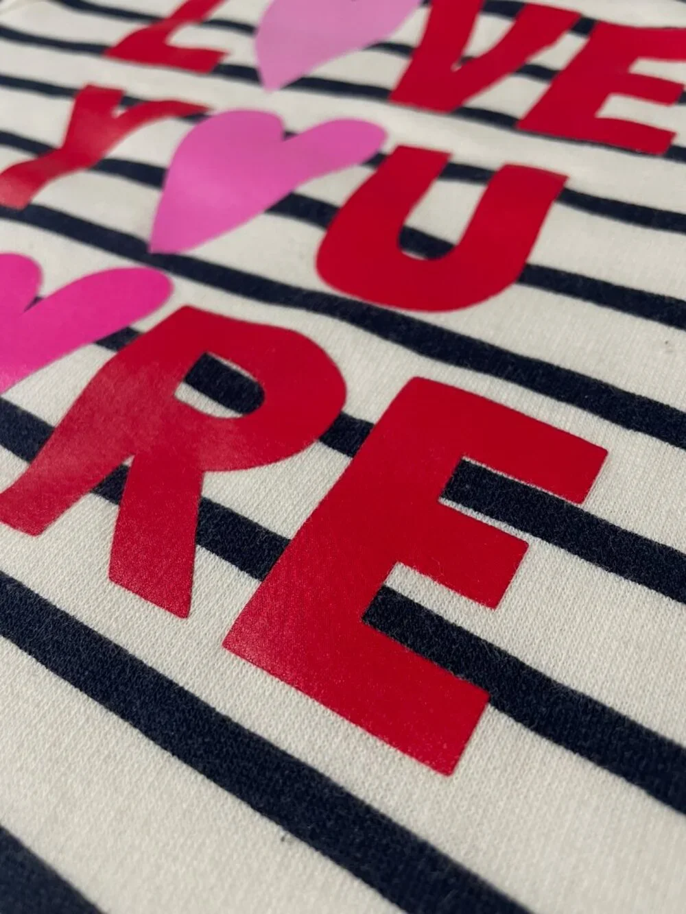 Old Navy Girls 5T Love You More Hoodie Navy Stripe Fleece Lined Valentine